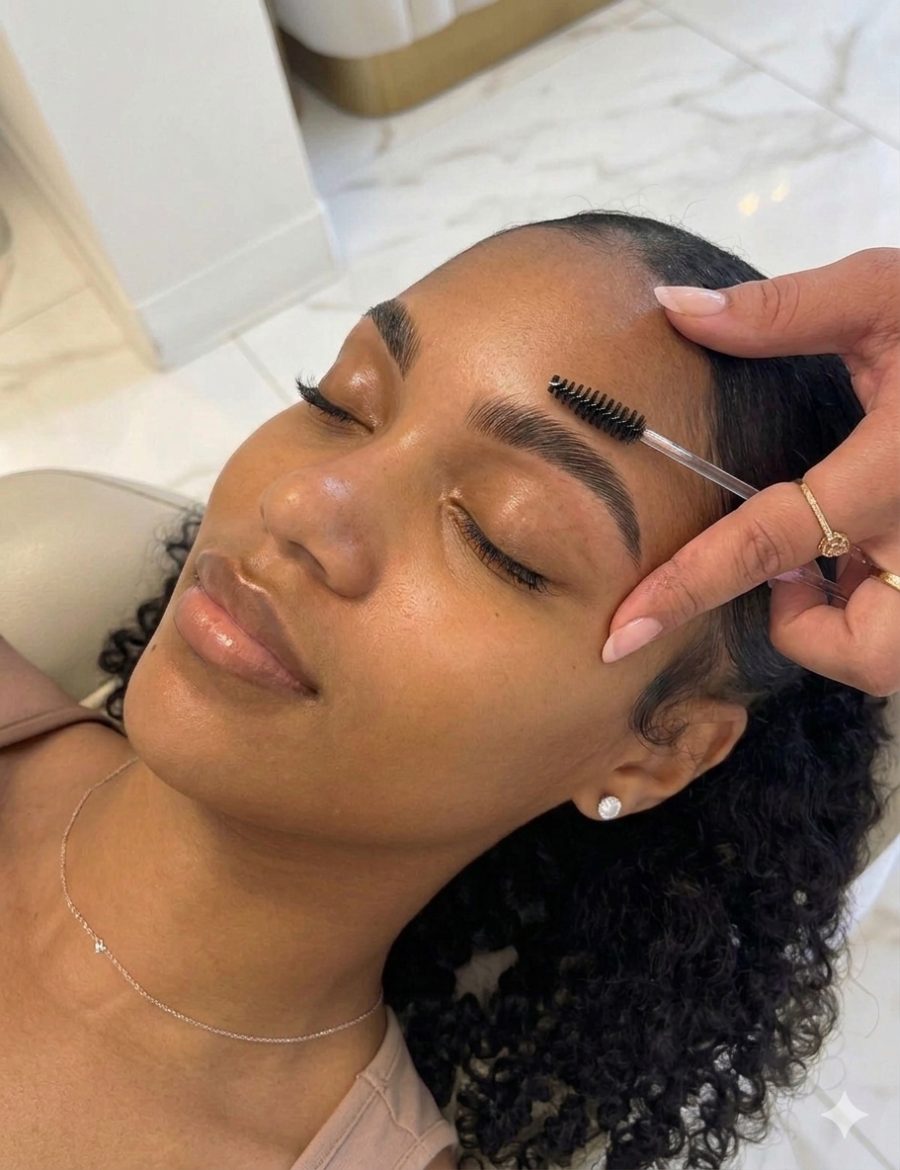 Laminated brows being brushed