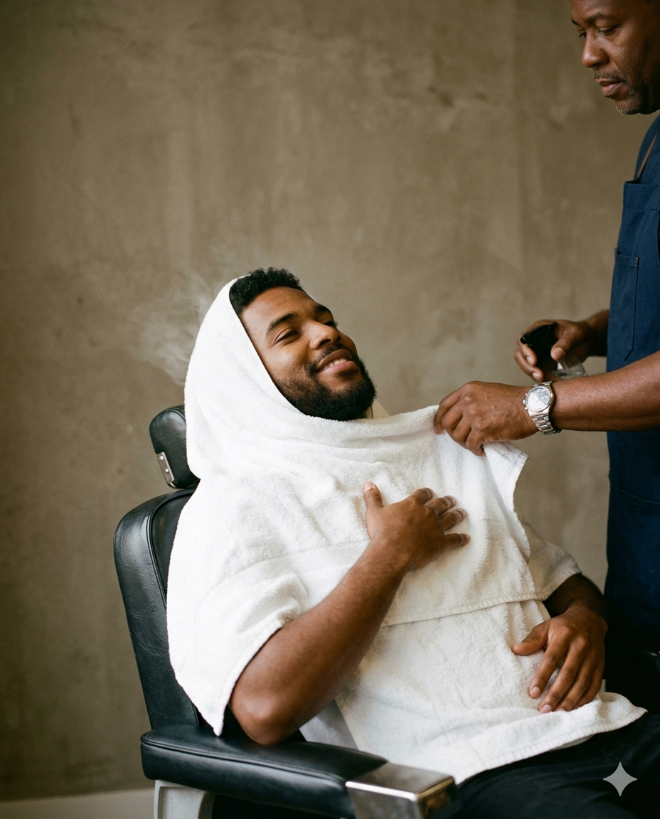 Hot towel finish in the barber chair