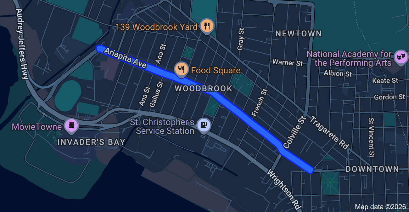 Map of Ariapita Avenue, Woodbrook, Port of Spain