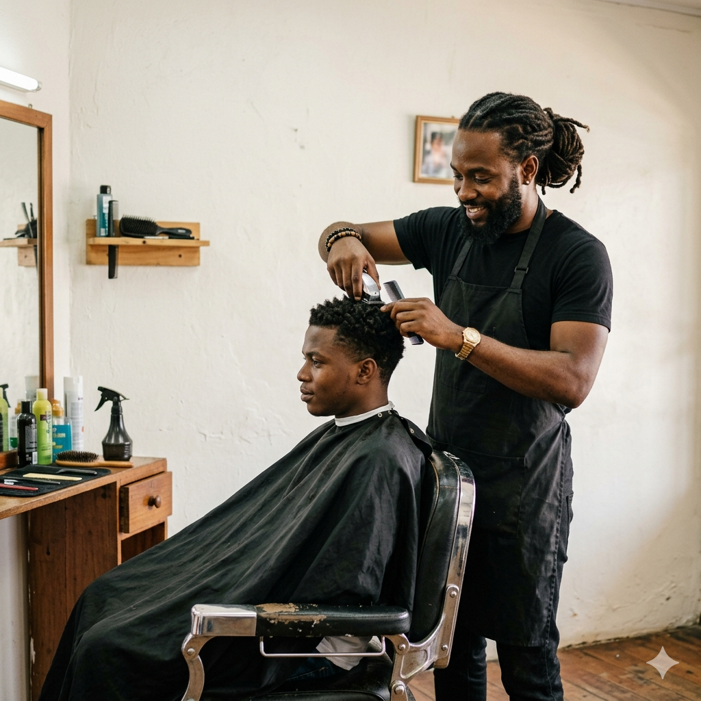 A barber giving a fresh fade in the shop
