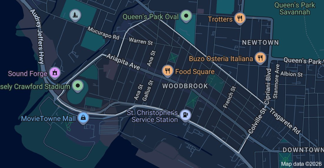 Map of the studio location on Ariapita Avenue, Woodbrook
